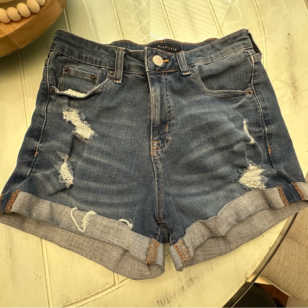 Aeropostale Blue Jean Shorts Distressed High-Waisted